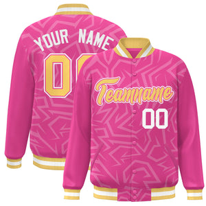 Custom Pink Gold-White Stripe Graffiti Pattern Varsity Full-Snap Jacket