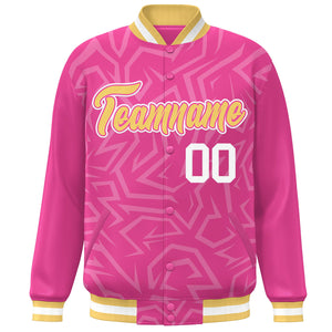 Custom Pink Gold-White Stripe Graffiti Pattern Varsity Full-Snap Jacket