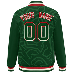 Custom Green White-Red Stripe Graffiti Pattern Varsity Full-Snap Jacket