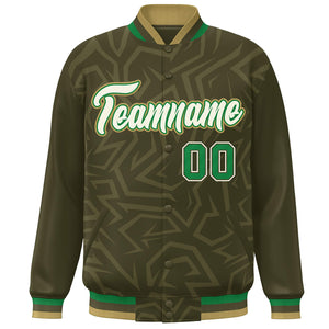 Custom Olive Cream-Old Gold Stripe Graffiti Pattern Varsity Full-Snap Jacket