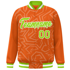 Custom Orange Neon Green-White Stripe Graffiti Pattern Varsity Full-Snap Jacket