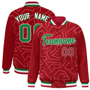 Custom Red Kelly Green-White Stripe Graffiti Pattern Varsity Full-Snap Jacket