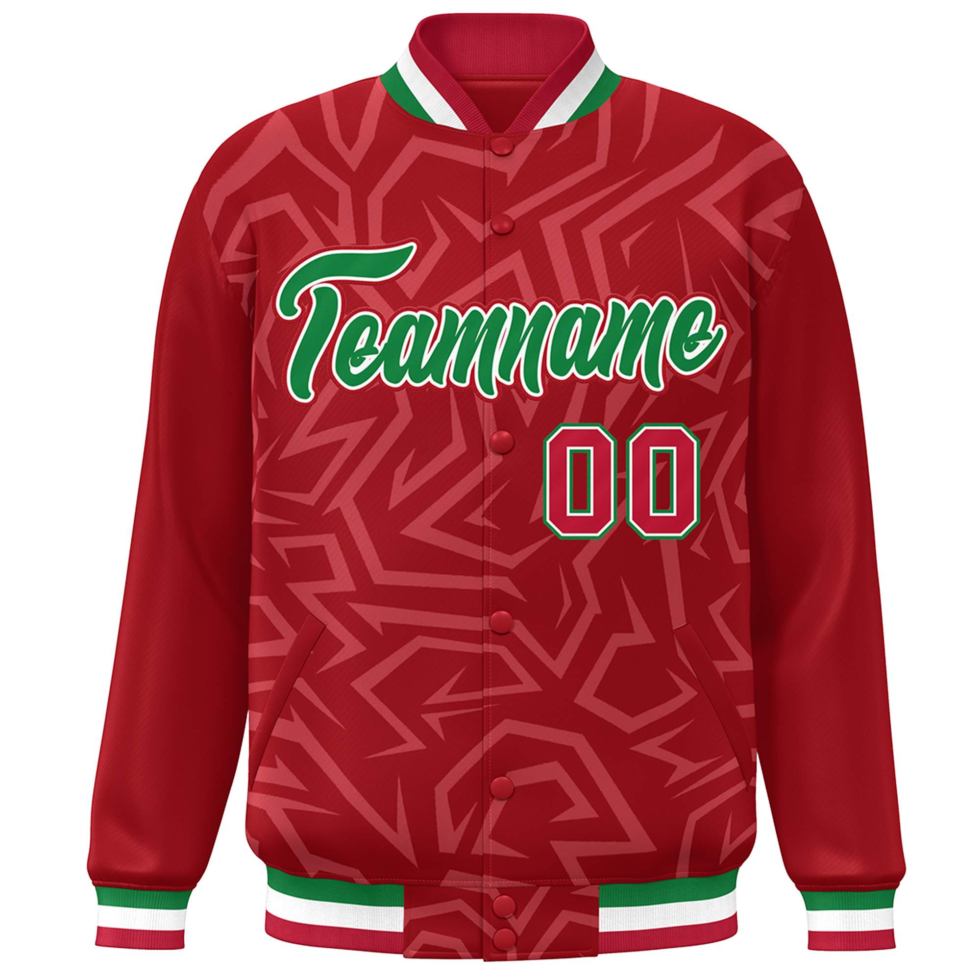 Custom Red Kelly Green-White Stripe Graffiti Pattern Varsity Full-Snap Jacket