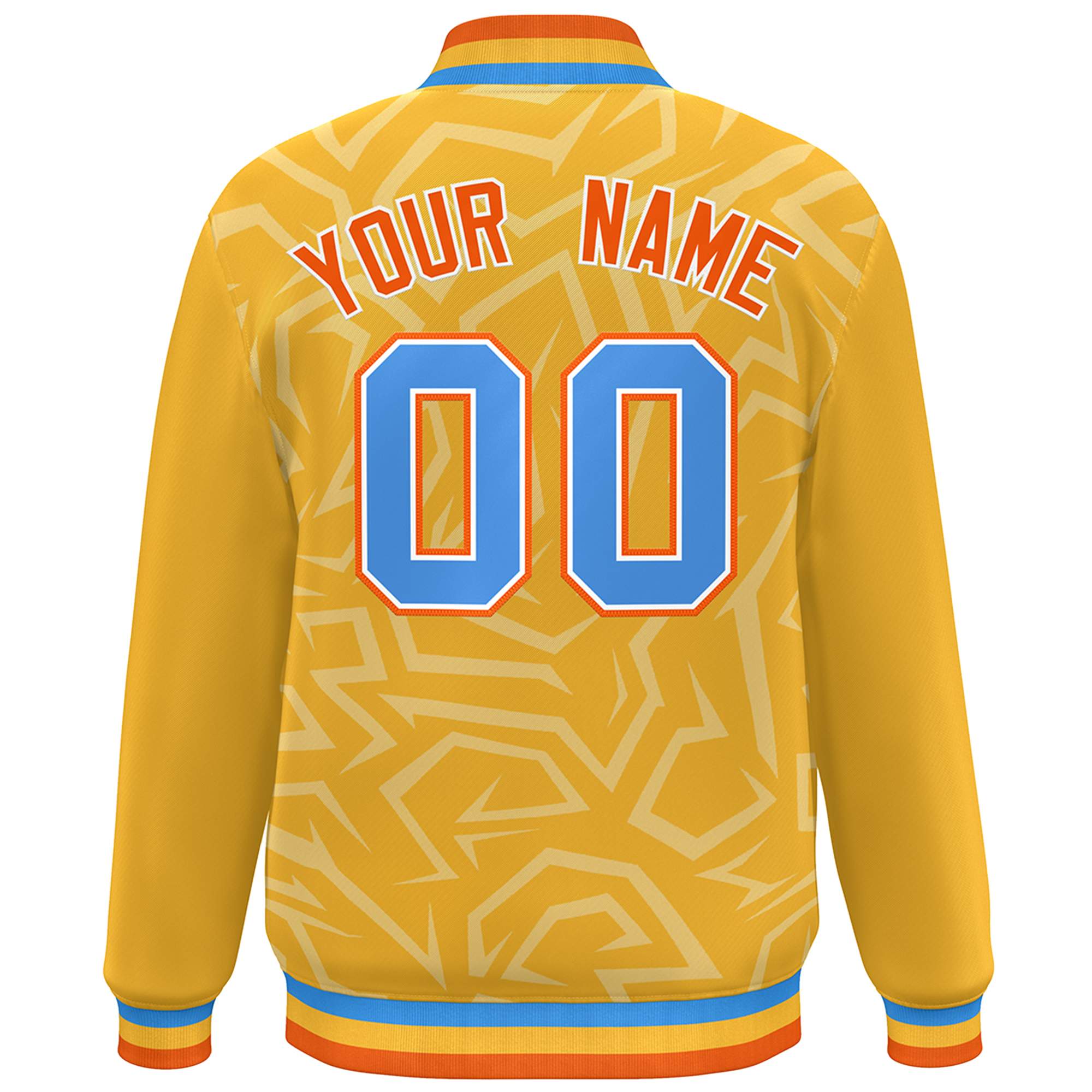 Custom Gold Powder Blue-Orange Stripe Graffiti Pattern Varsity Full-Snap Jacket