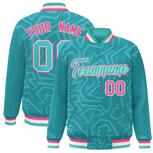 Custom Aqua Cream-Pink Stripe Graffiti Pattern Varsity Full-Snap Jacket