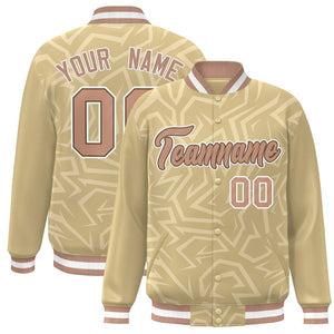 Custom Khaki Brown-White Stripe Graffiti Pattern Varsity Full-Snap Jacket