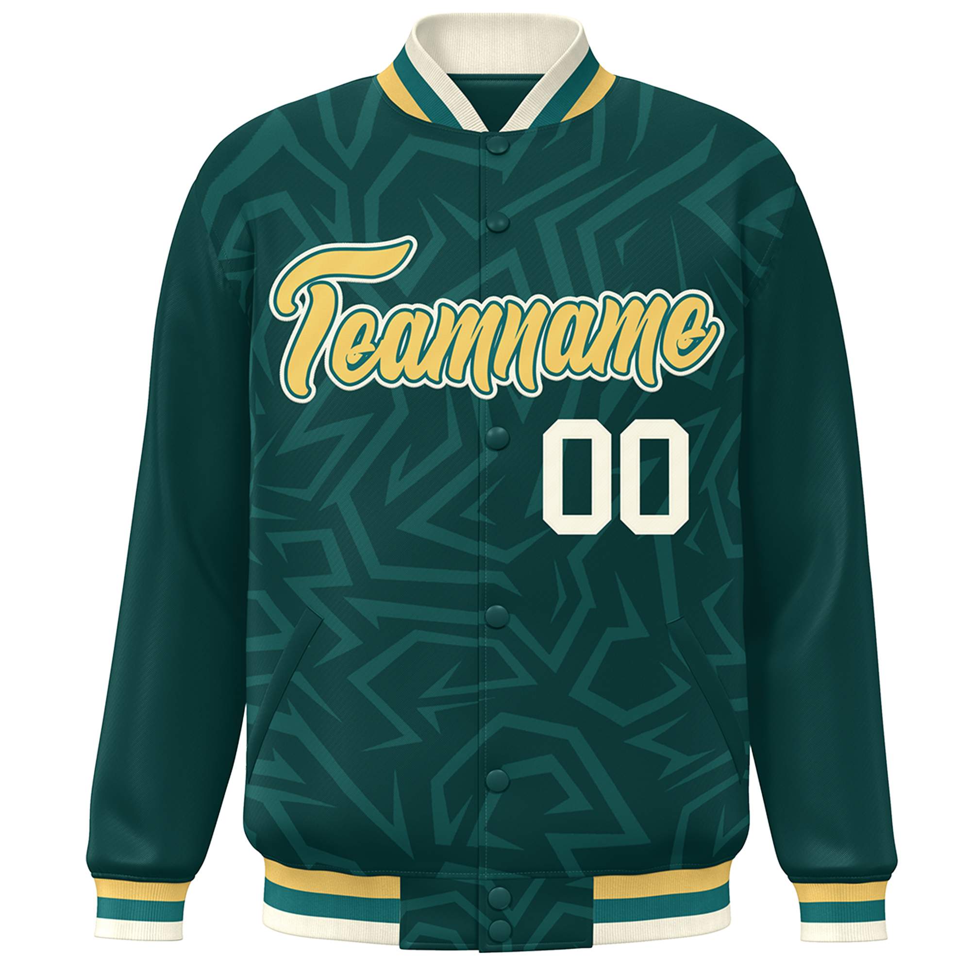 Custom Midnight Green Gold-Cream Stripe Graffiti Pattern Varsity Full-Snap Jacket