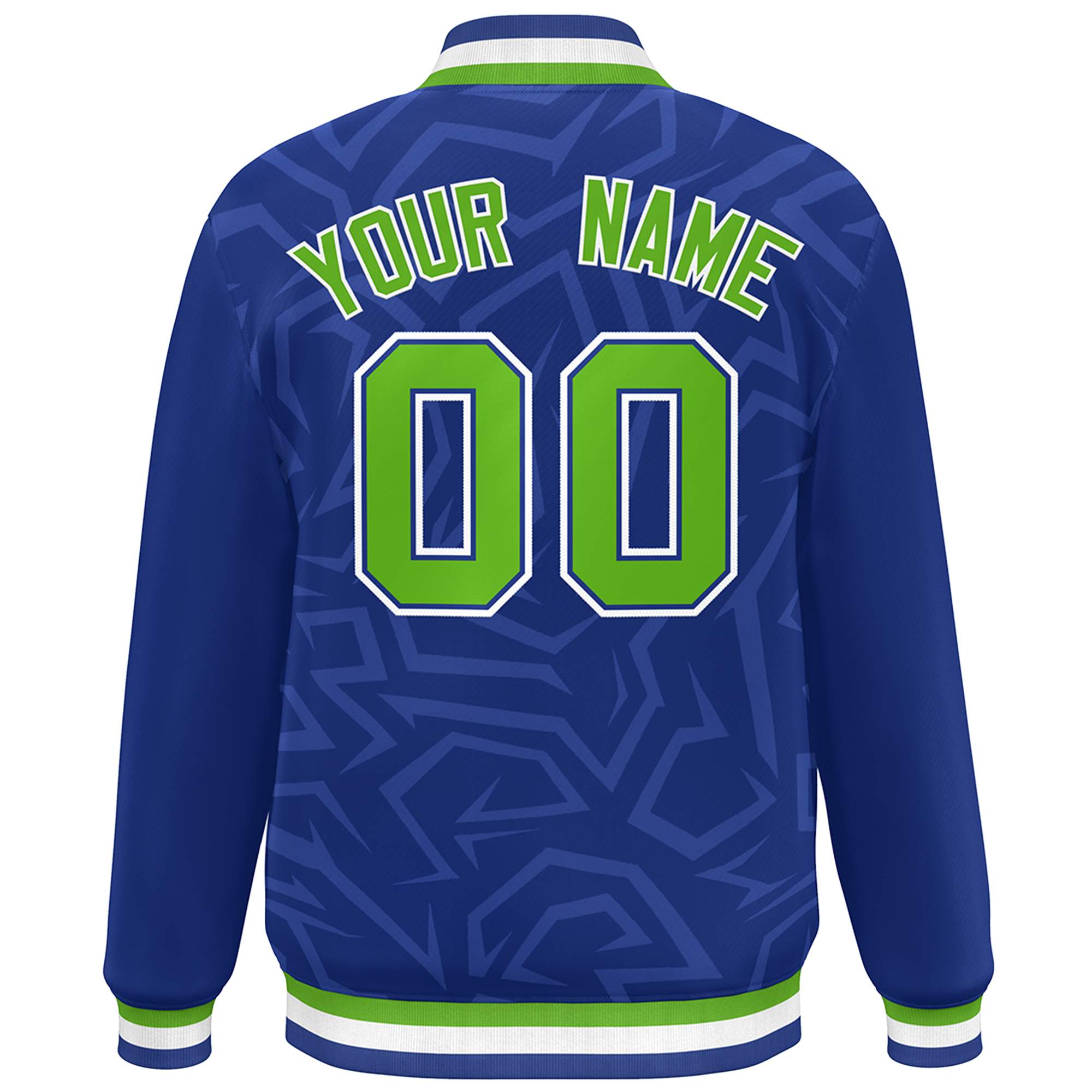 Custom Royal Green-White Stripe Graffiti Pattern Varsity Full-Snap Jacket