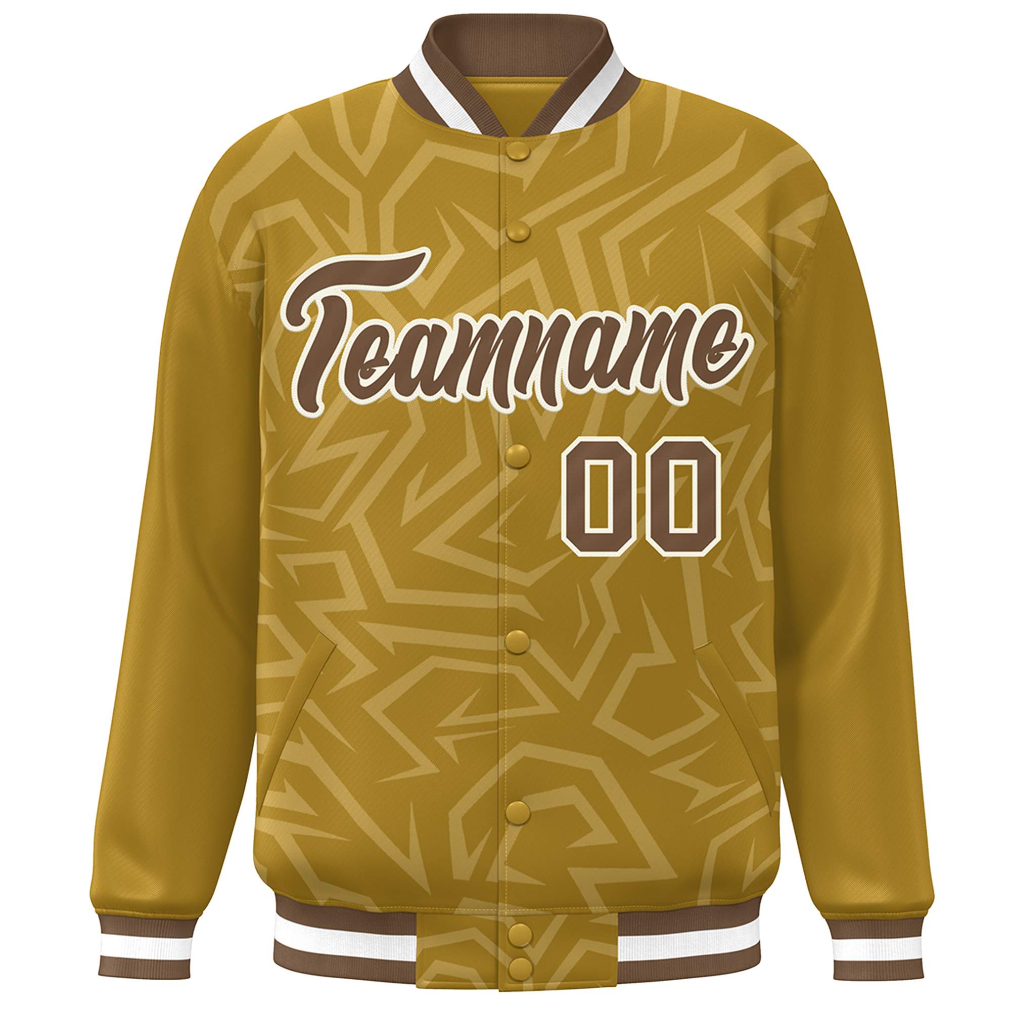 Custom Old Gold Brown-White Stripe Graffiti Pattern Varsity Full-Snap Jacket