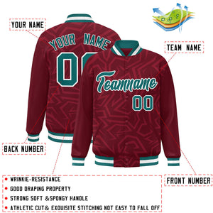 Custom Crimson Aqua-White Stripe Graffiti Pattern Varsity Full-Snap Jacket