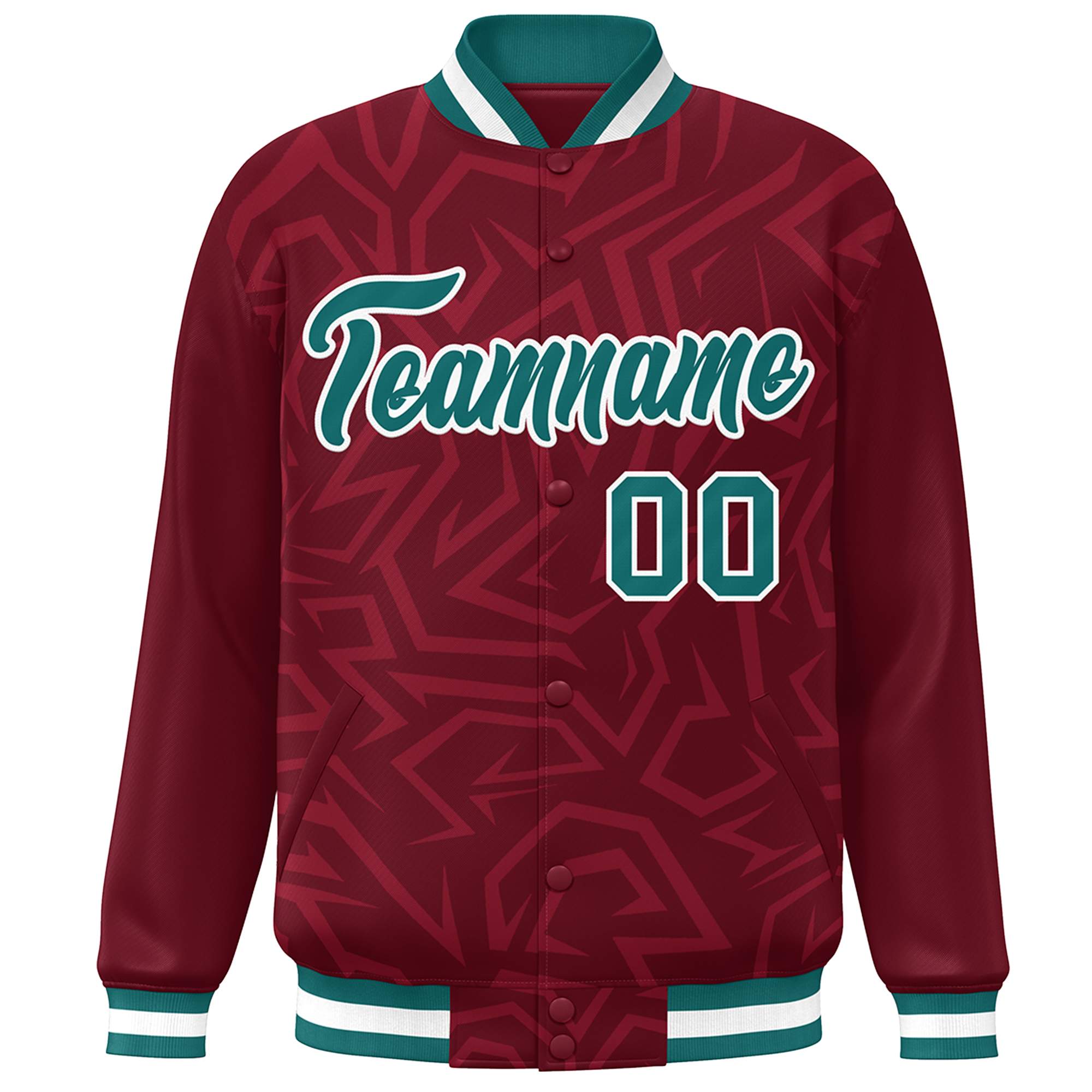 Custom Crimson Aqua-White Stripe Graffiti Pattern Varsity Full-Snap Jacket