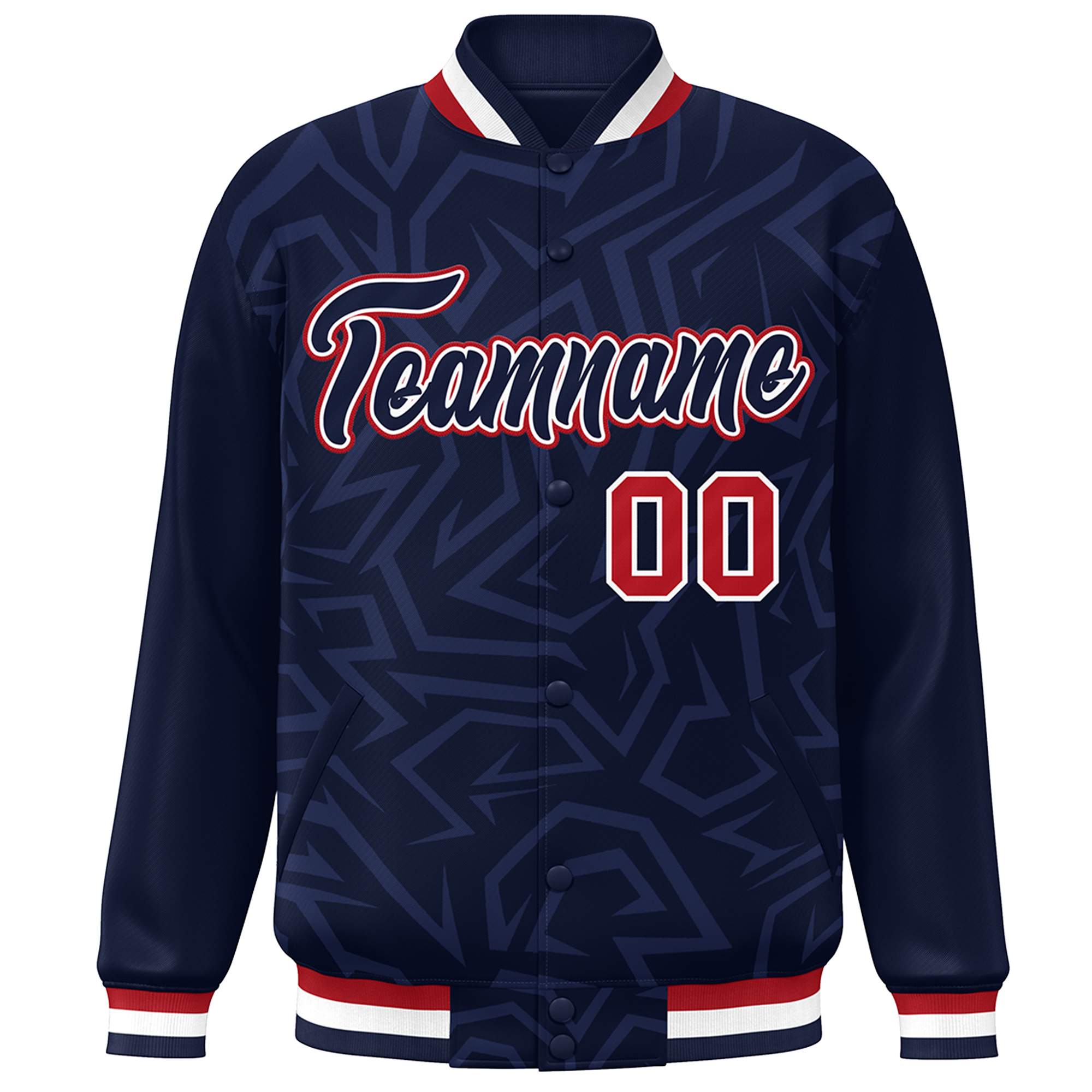 Custom Navy White-Red Stripe Graffiti Pattern Varsity Full-Snap Jacket