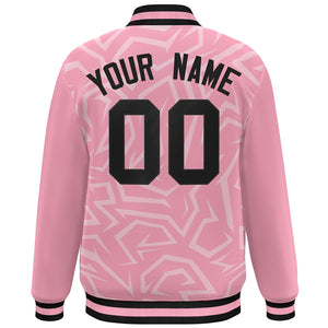 Custom Pink Black Stripe Graffiti Pattern Varsity Full-Snap Jacket