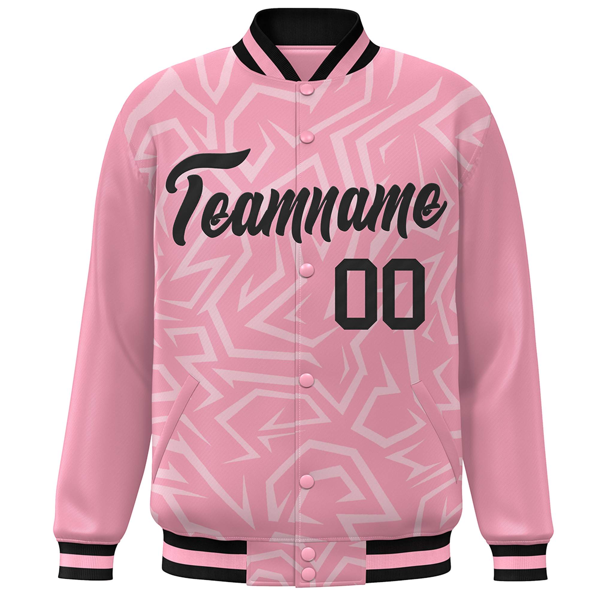 Custom Pink Black Stripe Graffiti Pattern Varsity Full-Snap Jacket