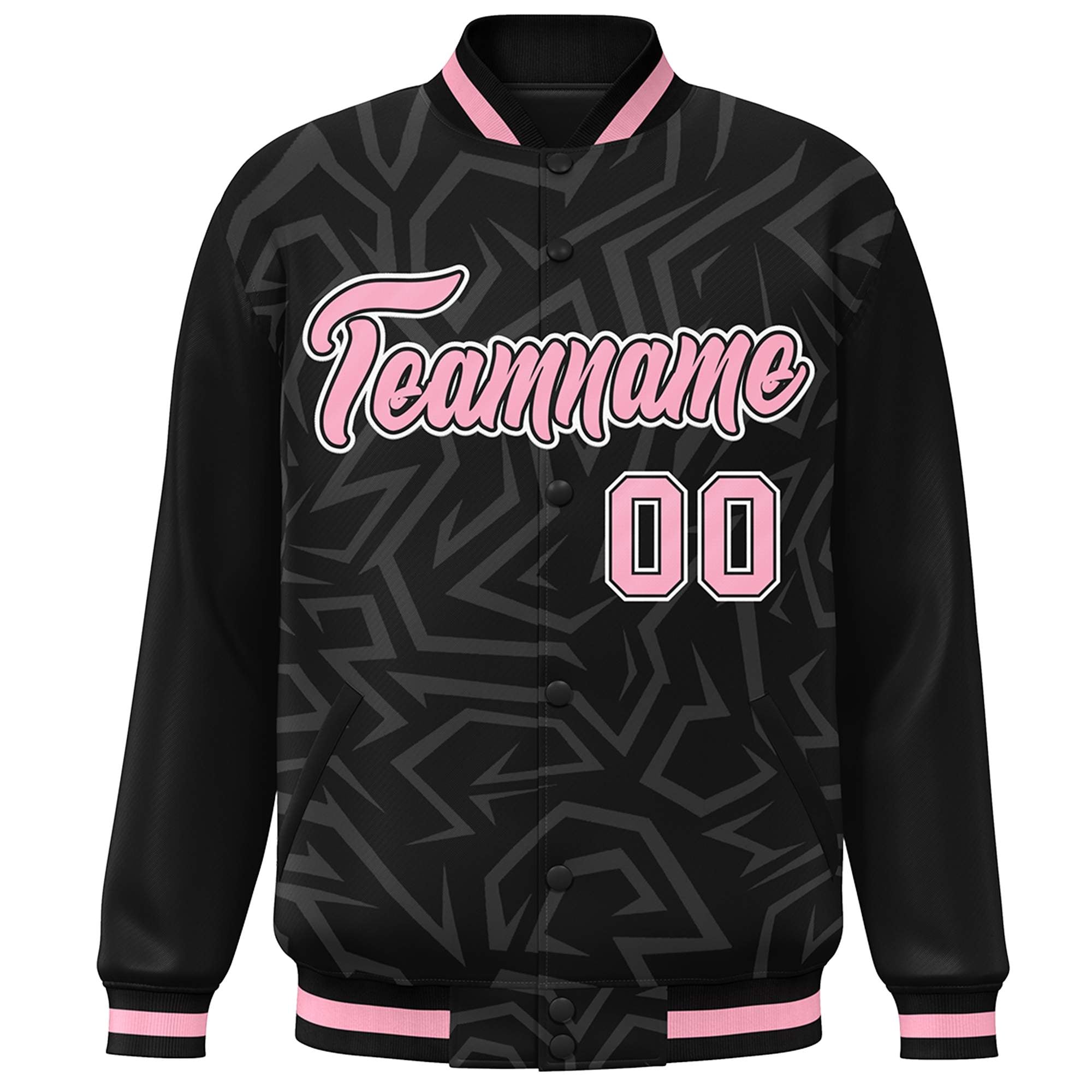 Custom Black Pink-White Stripe Graffiti Pattern Varsity Full-Snap Jacket