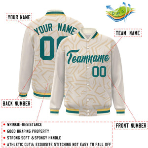 Custom Cream Aqua Stripe Graffiti Pattern Varsity Full-Snap Jacket