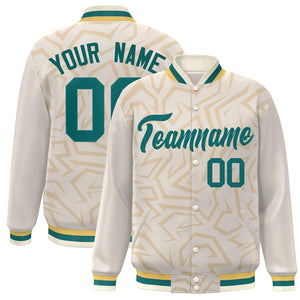 Custom Cream Aqua Stripe Graffiti Pattern Varsity Full-Snap Jacket