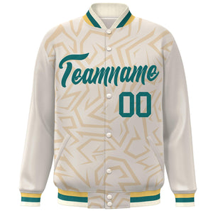 Custom Cream Aqua Stripe Graffiti Pattern Varsity Full-Snap Jacket