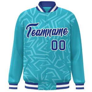 Custom Light Blue Royal-White Stripe Graffiti Pattern Varsity Full-Snap Jacket