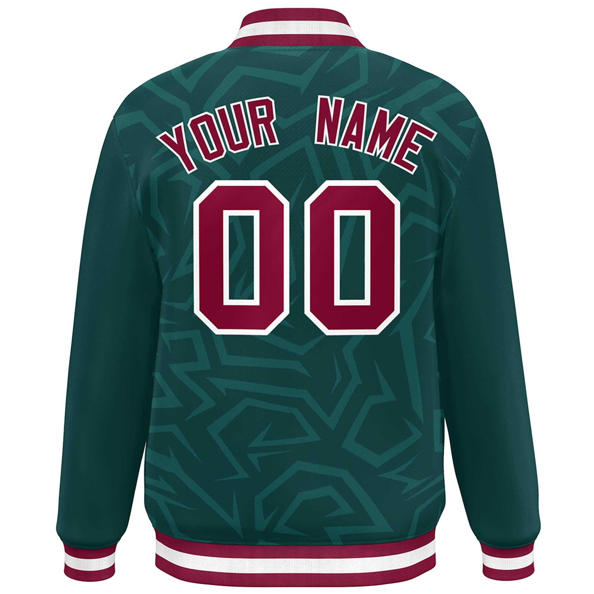 Custom Midnight Green Crimson-White Stripe Graffiti Pattern Varsity Full-Snap Jacket