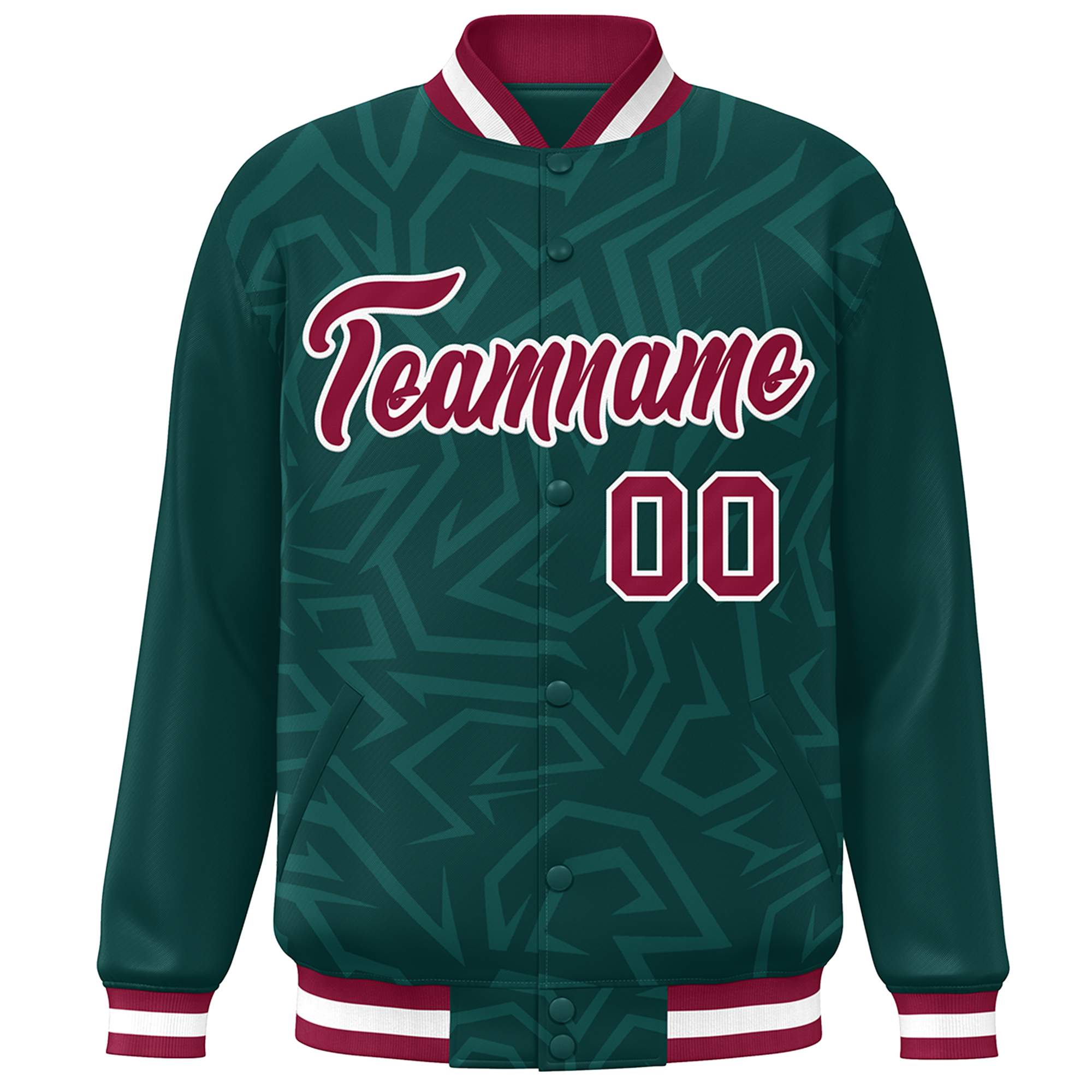 Custom Midnight Green Crimson-White Stripe Graffiti Pattern Varsity Full-Snap Jacket