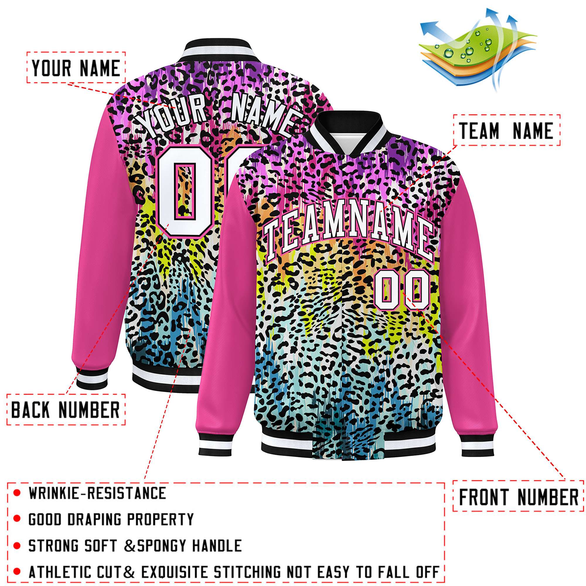 Custom Pink White Varsity Full-Zip Graffiti Pattern Letterman Bomber Jacket