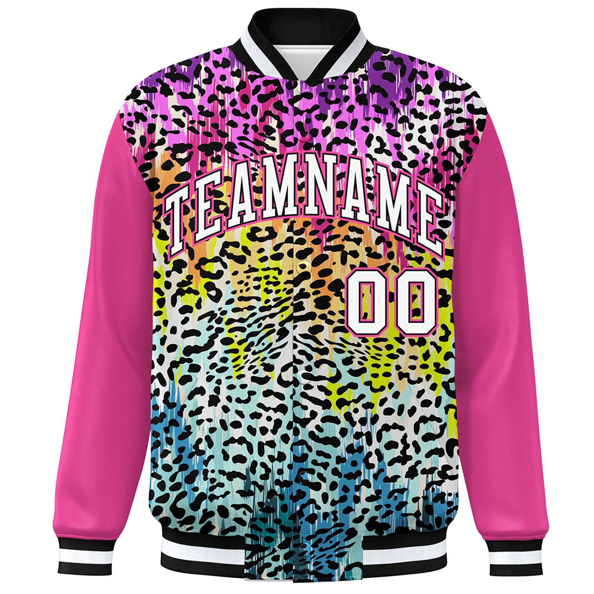 Custom Pink White Varsity Full-Zip Graffiti Pattern Letterman Bomber Jacket