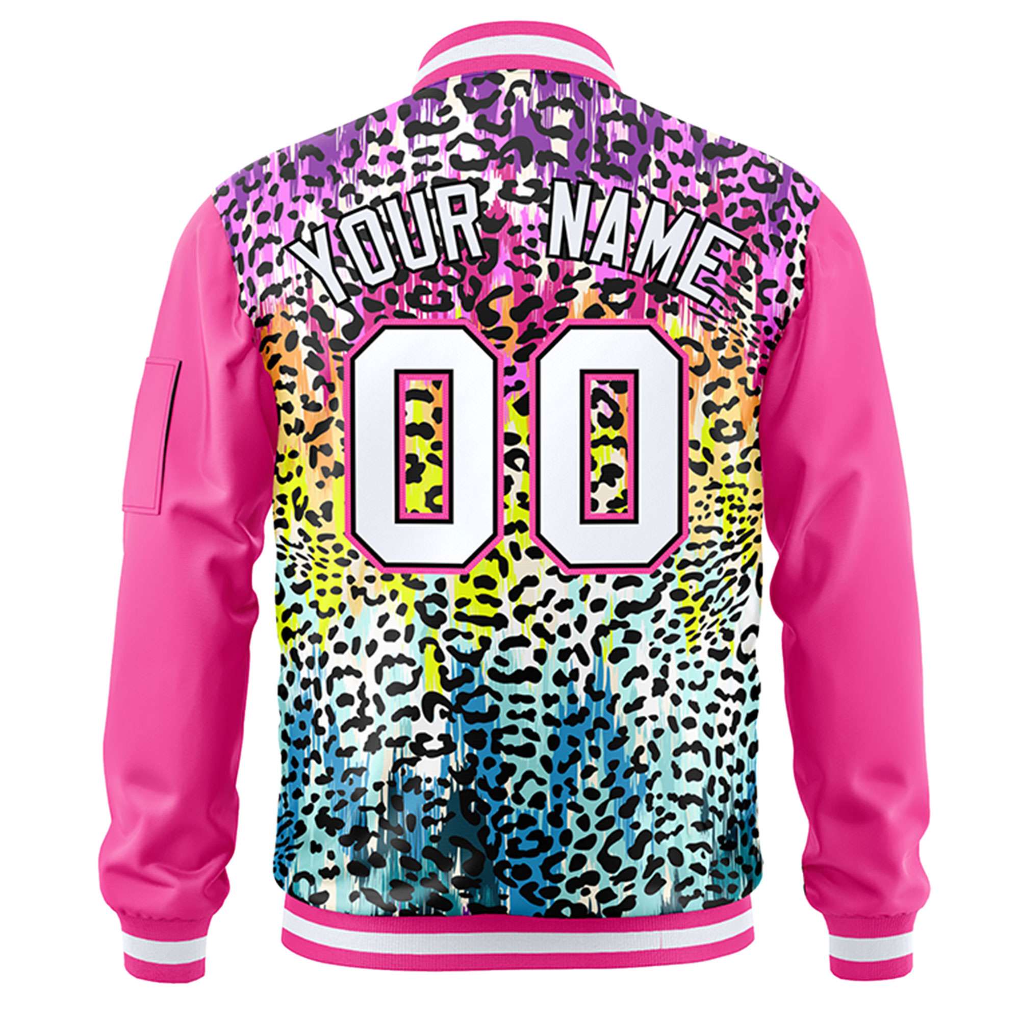 Custom Pink White Varsity Full-Zip Graffiti Pattern Letterman Bomber Jacket