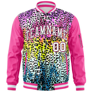 Custom Pink White Varsity Full-Zip Graffiti Pattern Letterman Bomber Jacket