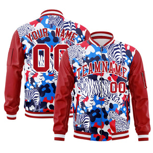 Custom Red White Varsity Full-Zip Graffiti Pattern Letterman Bomber Jacket