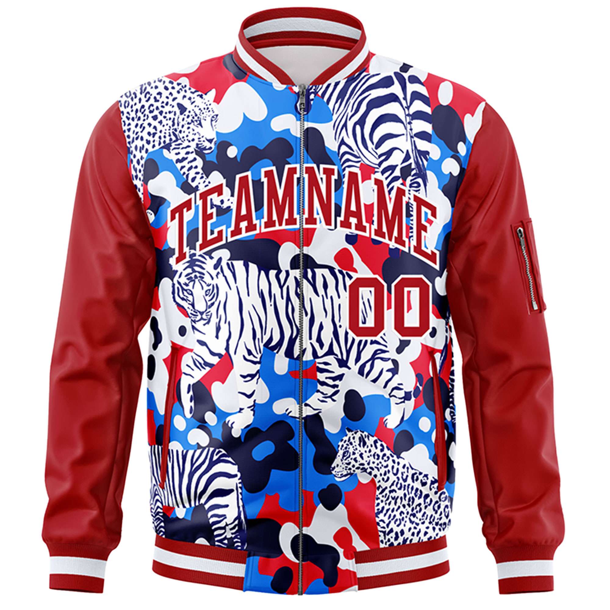 Custom Red White Varsity Full-Zip Graffiti Pattern Letterman Bomber Jacket