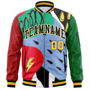 Custom Red Kelly Green-Black Varsity Full-Zip Graffiti Pattern Letterman Bomber Jacket