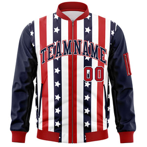 Custom Navy Red Varsity Full-Zip Graffiti Pattern Letterman Bomber Jacket