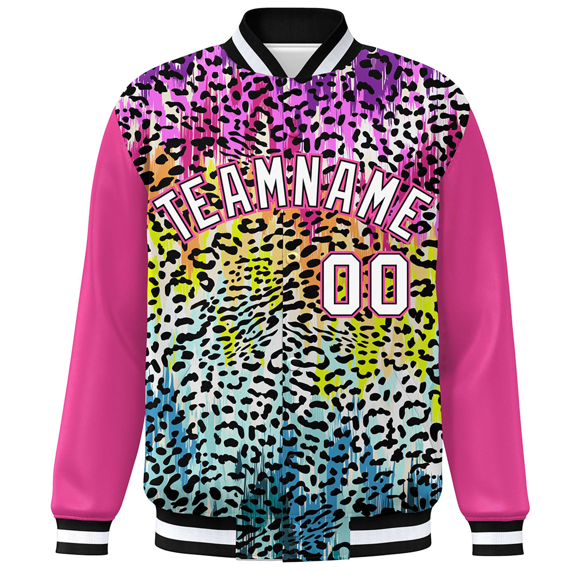 Custom Pink White Varsity Full-Zip Graffiti Pattern Letterman Bomber Jacket