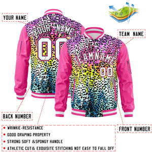 Custom Pink White Varsity Full-Zip Graffiti Pattern Letterman Bomber Jacket