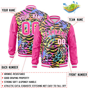 Custom Pink White Varsity Full-Zip Graffiti Pattern Letterman Bomber Jacket