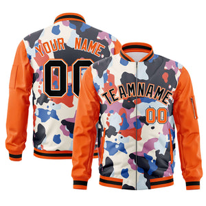 Custom Orange Black Varsity Full-Zip Graffiti Pattern Letterman Bomber Jacket