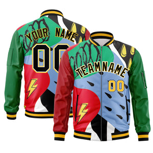 Custom Red Kelly Green-Black Varsity Full-Zip Graffiti Pattern Letterman Bomber Jacket