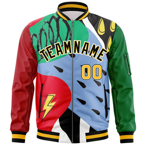 Custom Red Kelly Green-Black Varsity Full-Zip Graffiti Pattern Letterman Bomber Jacket