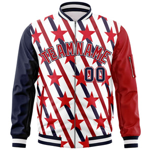 Custom Navy Red-White Varsity Full-Zip Graffiti Pattern Letterman Bomber Jacket