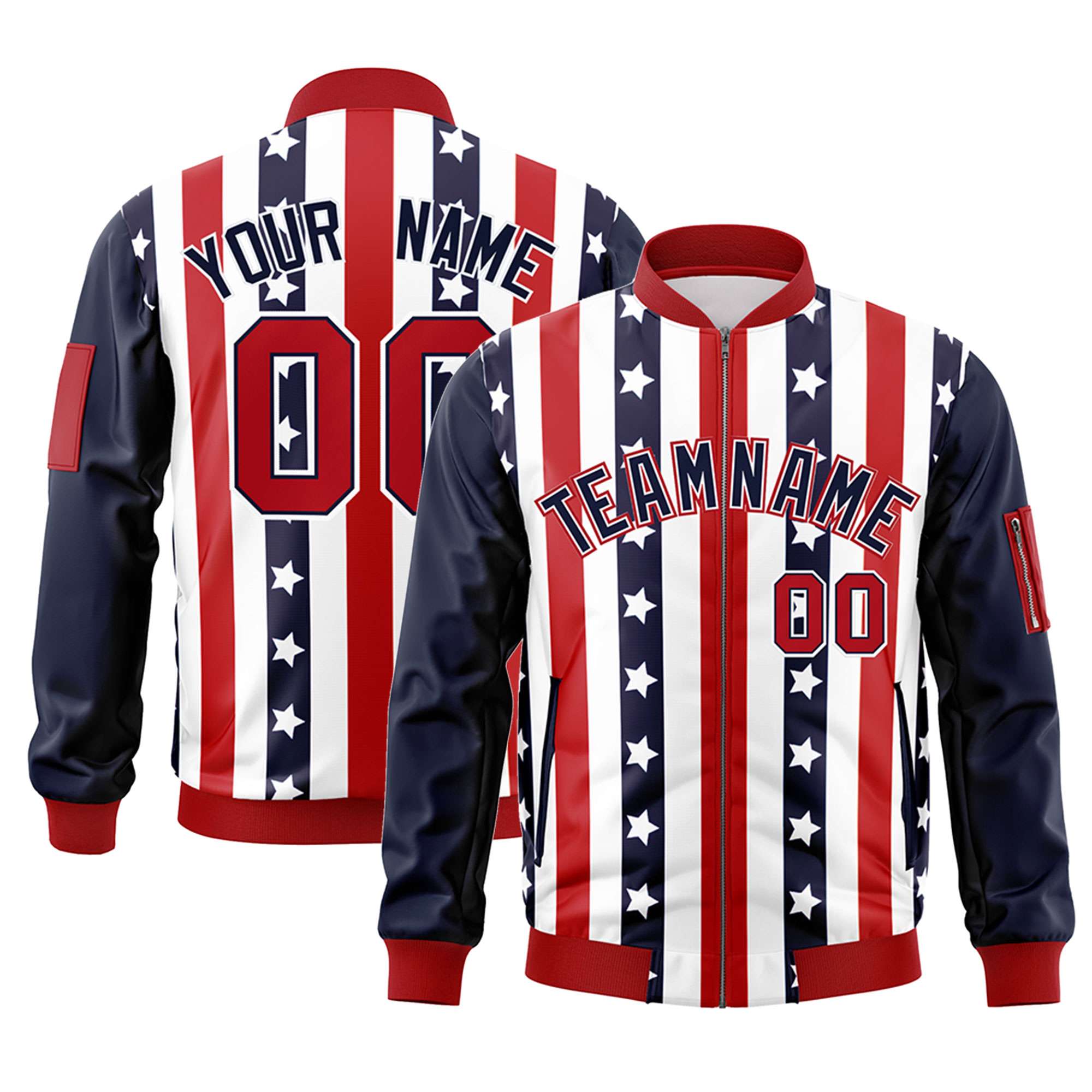 Custom Navy Red Varsity Full-Zip Graffiti Pattern Letterman Bomber Jacket