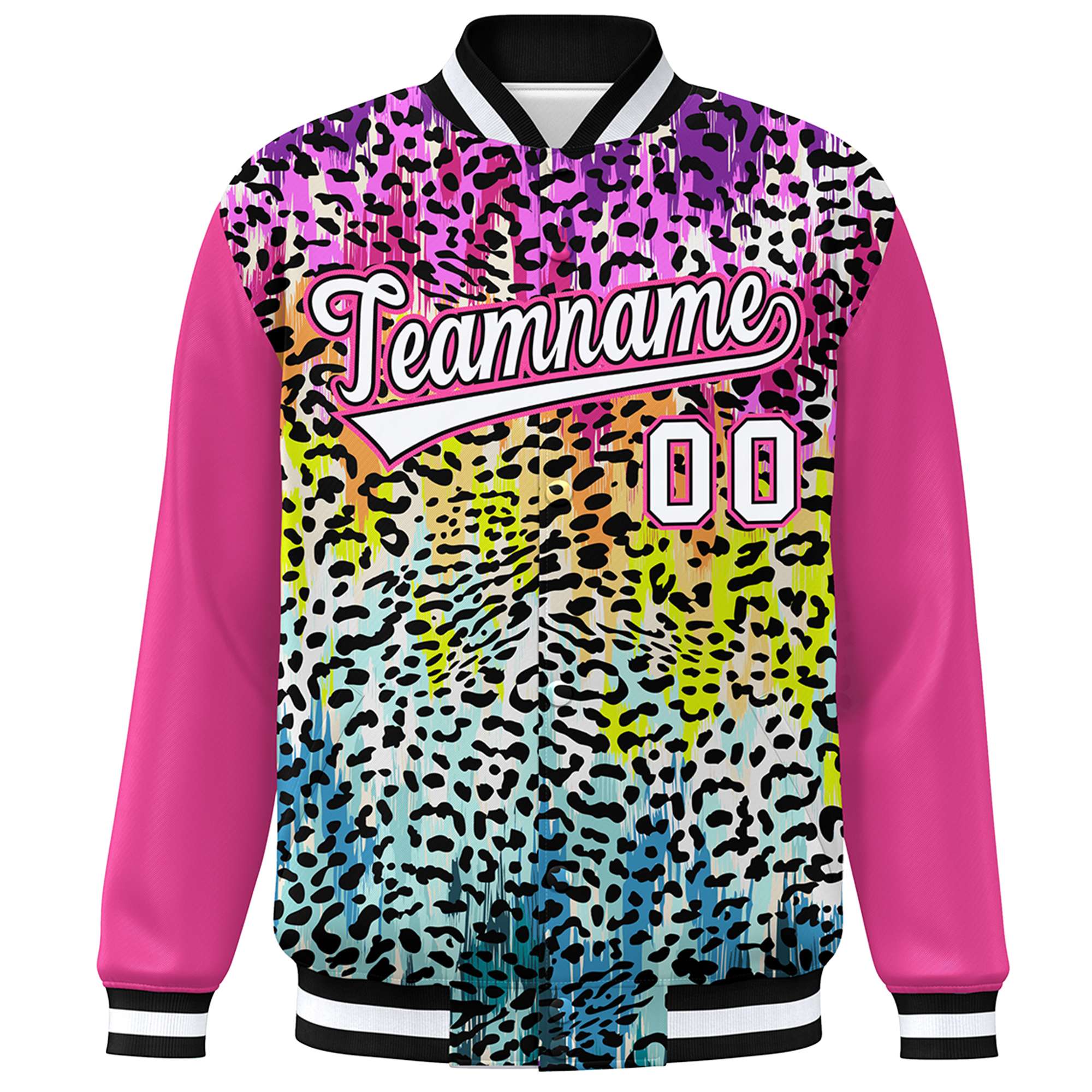 Custom Pink White Varsity Full-Zip Graffiti Pattern Letterman Bomber Jacket