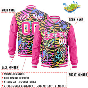 Custom Pink White Varsity Full-Zip Graffiti Pattern Letterman Bomber Jacket