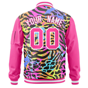 Custom Pink White Varsity Full-Zip Graffiti Pattern Letterman Bomber Jacket