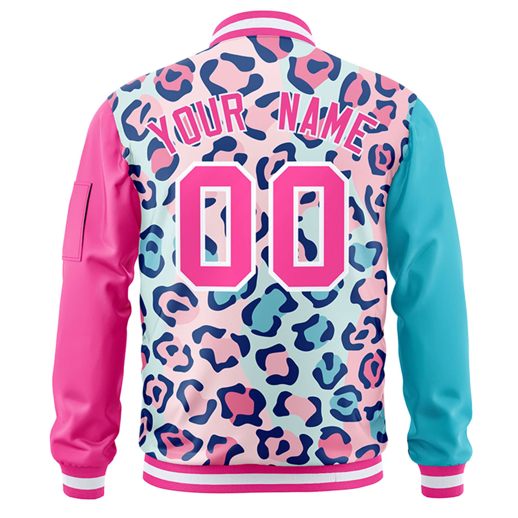 Custom Lt Blue Pink-White Varsity Full-Zip Graffiti Pattern Letterman Bomber Jacket