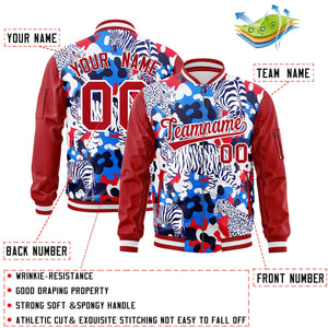 Custom Red White Varsity Full-Zip Graffiti Pattern Letterman Bomber Jacket