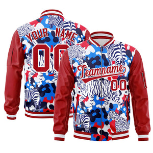 Custom Red White Varsity Full-Zip Graffiti Pattern Letterman Bomber Jacket