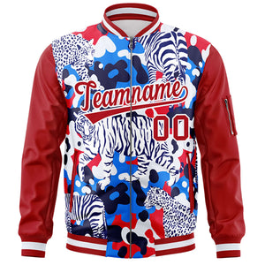 Custom Red White Varsity Full-Zip Graffiti Pattern Letterman Bomber Jacket