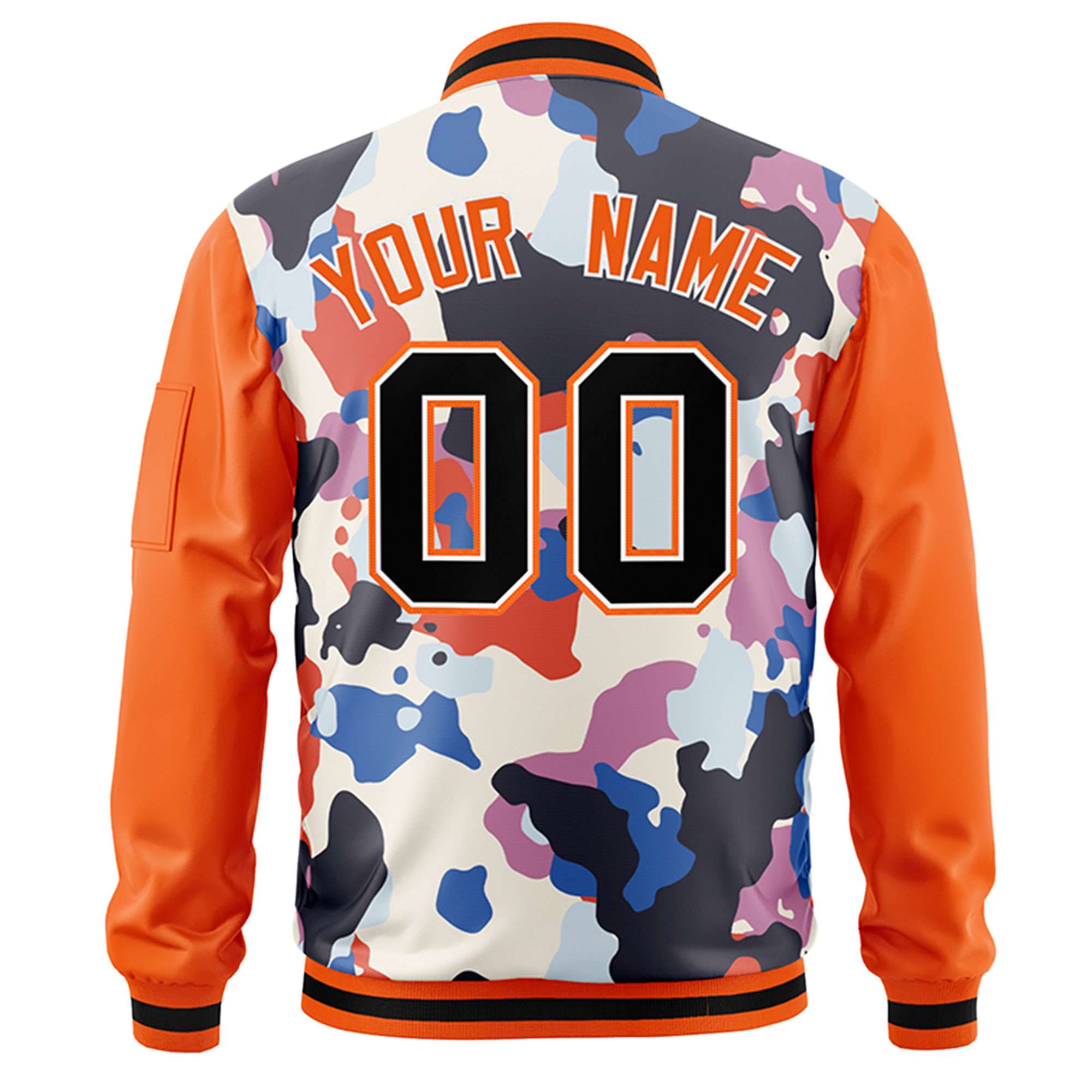 Custom Orange Black Varsity Full-Zip Graffiti Pattern Letterman Bomber Jacket