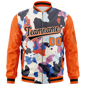 Custom Orange Black Varsity Full-Zip Graffiti Pattern Letterman Bomber Jacket